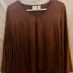 Faux- suede flare sleeve top